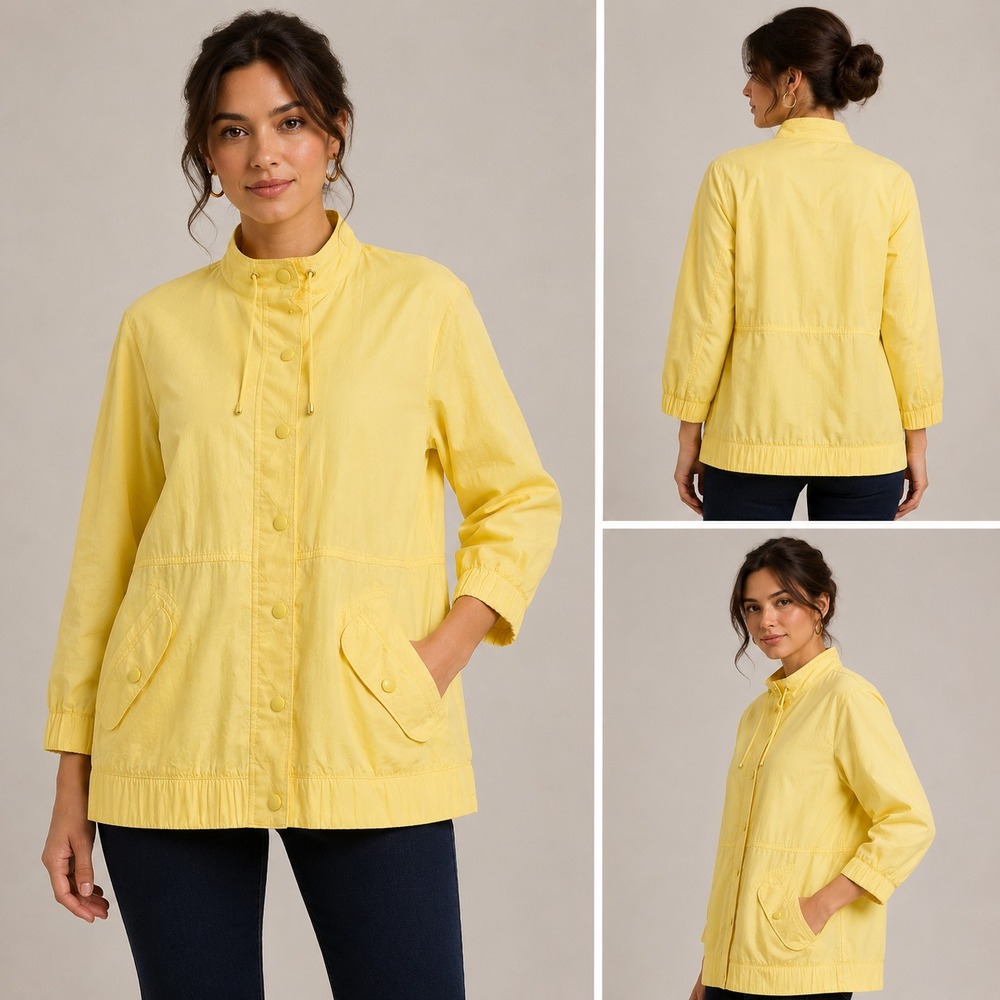 Zenergy by Chico's Windbreaker Jacket Womens 2 Yellow Excellent Snap Front 3/4